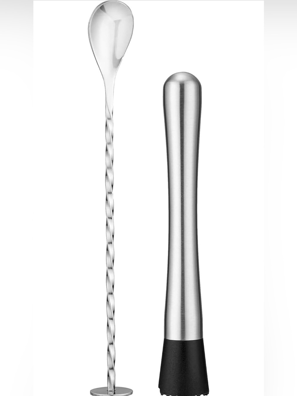 Stainless Steel 8'' Cocktail Muddler & 10'' Mixing Spoon Set